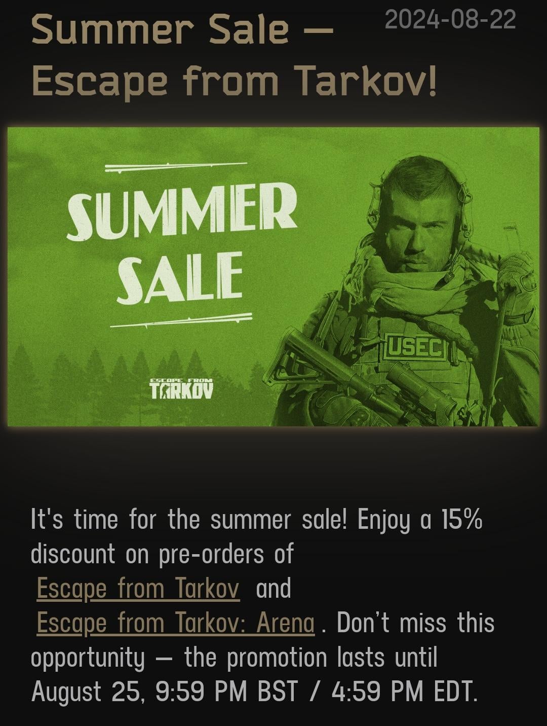 Dont Miss Out: Big Sale Tarkov Is Here!